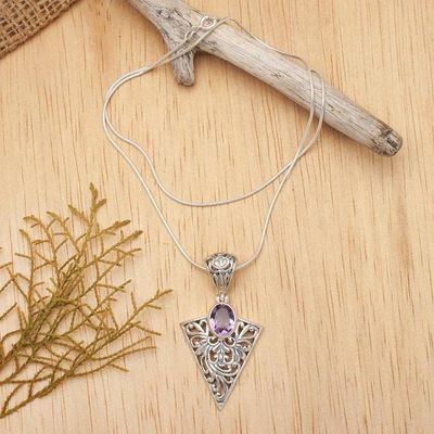 Alternate image for Amethyst and Sterling Silver Pendant Necklace Loves Arrow