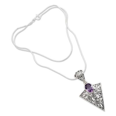 Alternate image for Amethyst and Sterling Silver Pendant Necklace Loves Arrow