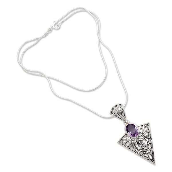 Alternate image for Amethyst and Sterling Silver Pendant Necklace Loves Arrow
