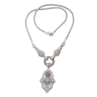 Alternate image for Hand Crafted 3 Carat Amazonite and Silver Pendant Necklace Kingdom Fort