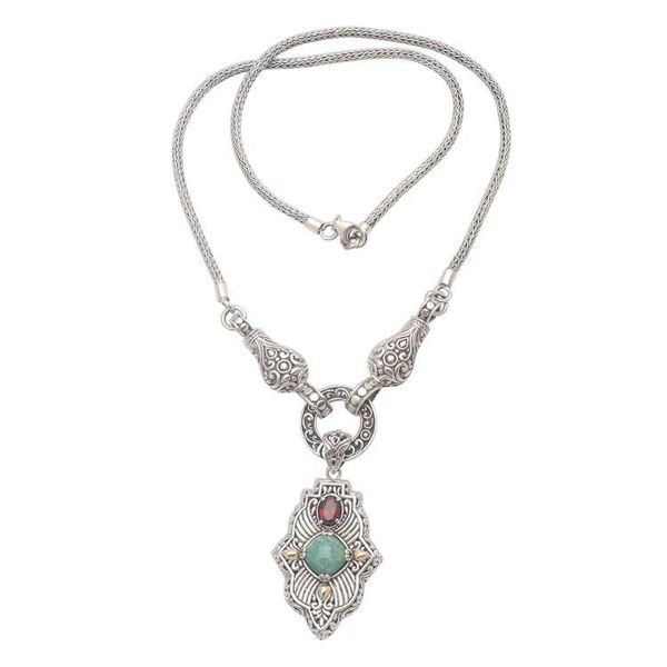Alternate image for Hand Crafted 3 Carat Amazonite and Silver Pendant Necklace Kingdom Fort