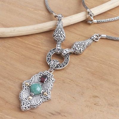 Alternate image for Hand Crafted 3 Carat Amazonite and Silver Pendant Necklace Kingdom Fort