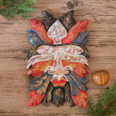 Alternate image for Hand Carved Red and Black Wood Wall Panel from Indonesia Camouflage