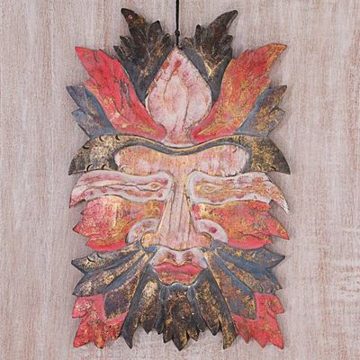 Alternate image for Hand Carved Red and Black Wood Wall Panel from Indonesia Camouflage