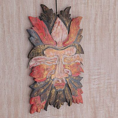 Alternate image for Hand Carved Red and Black Wood Wall Panel from Indonesia Camouflage