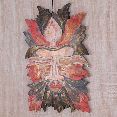 Alternate image for Hand Carved Red and Black Wood Wall Panel from Indonesia Camouflage