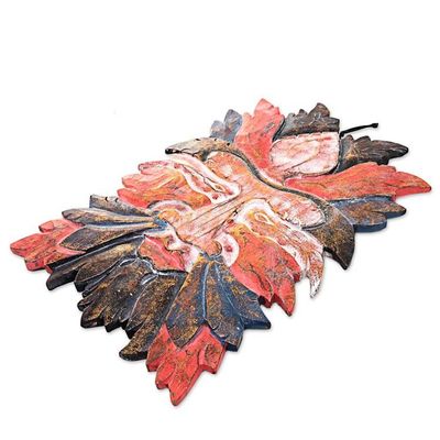 Alternate image for Hand Carved Red and Black Wood Wall Panel from Indonesia Camouflage