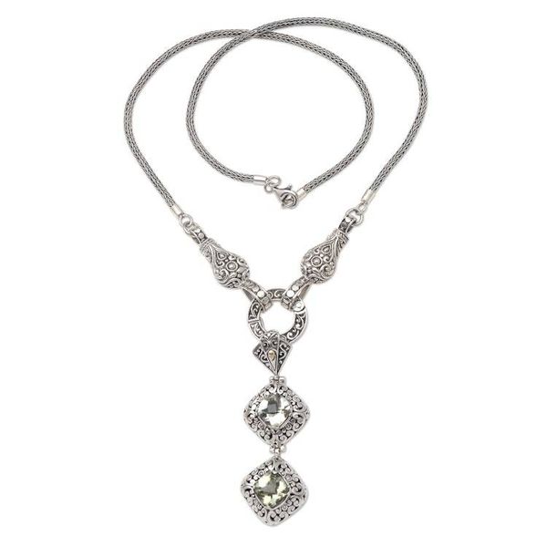 Alternate image for Gold-Accented Prasiolite Pendant Necklace from Bali Pale Green Light