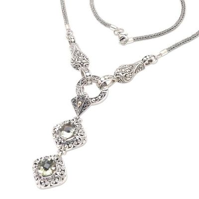 Alternate image for Gold-Accented Prasiolite Pendant Necklace from Bali Pale Green Light