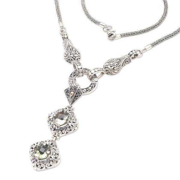 Alternate image for Gold-Accented Prasiolite Pendant Necklace from Bali Pale Green Light