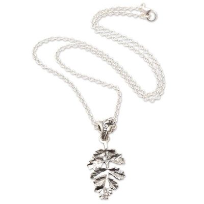 Alternate image for Sterling Silver Leafy Pendant Necklace Crafted in Bali Precious Prosperity