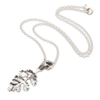 Alternate image for Sterling Silver Leafy Pendant Necklace Crafted in Bali Precious Prosperity