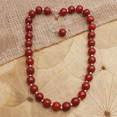 Primary image for Sterling Silver and Red Agate Beaded Necklace Evening Cocktail in Red