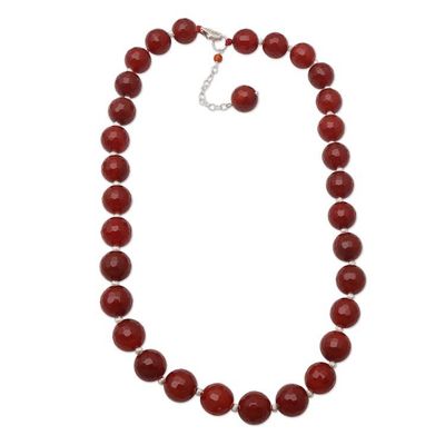Alternate image for Sterling Silver and Red Agate Beaded Necklace Evening Cocktail in Red