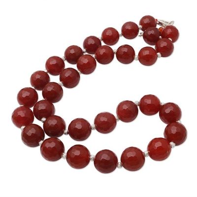 Alternate image for Sterling Silver and Red Agate Beaded Necklace Evening Cocktail in Red
