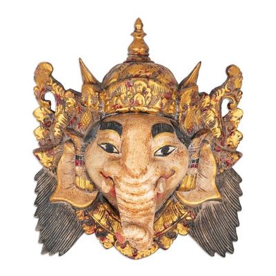 Alternate image for Handcrafted Traditional Ganesha Acacia Wood Mask from Bali Godly Ganesha