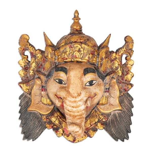 Alternate image for Handcrafted Traditional Ganesha Acacia Wood Mask from Bali Godly Ganesha