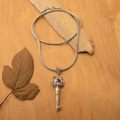 Alternate image for 1-Carat Faceted Amethyst and Garnet Key Pendant Necklace Key of Memory