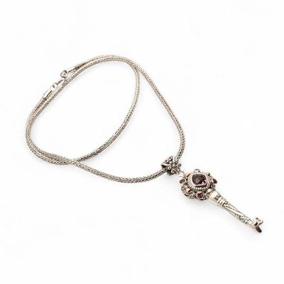 Alternate image for 1-Carat Faceted Amethyst and Garnet Key Pendant Necklace Key of Memory