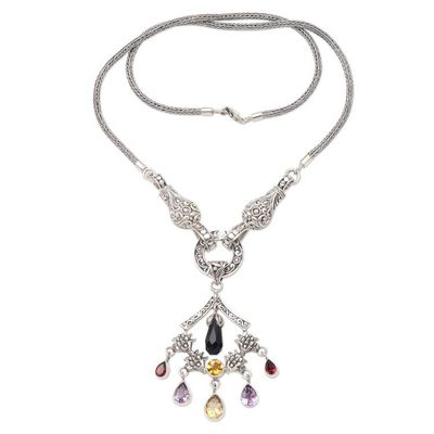 Alternate image for Hand Made Amethyst and Garnet Pendant Necklace Rainbow Chandelier
