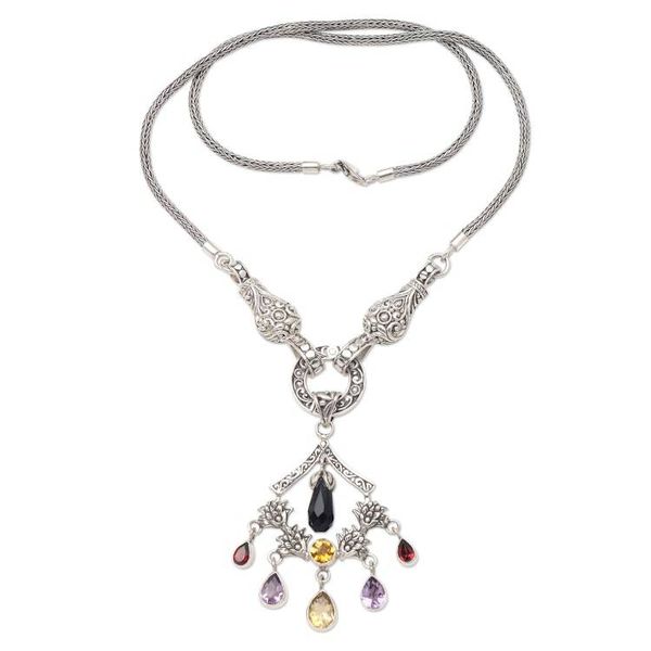 Alternate image for Hand Made Amethyst and Garnet Pendant Necklace Rainbow Chandelier
