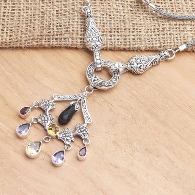 Alternate image for Hand Made Amethyst and Garnet Pendant Necklace Rainbow Chandelier