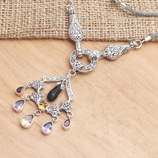 Alternate image for Hand Made Amethyst and Garnet Pendant Necklace Rainbow Chandelier