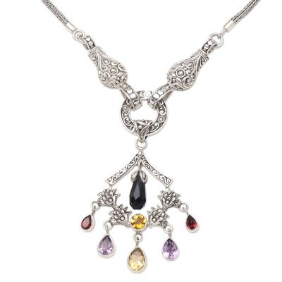 Alternate image for Hand Made Amethyst and Garnet Pendant Necklace Rainbow Chandelier