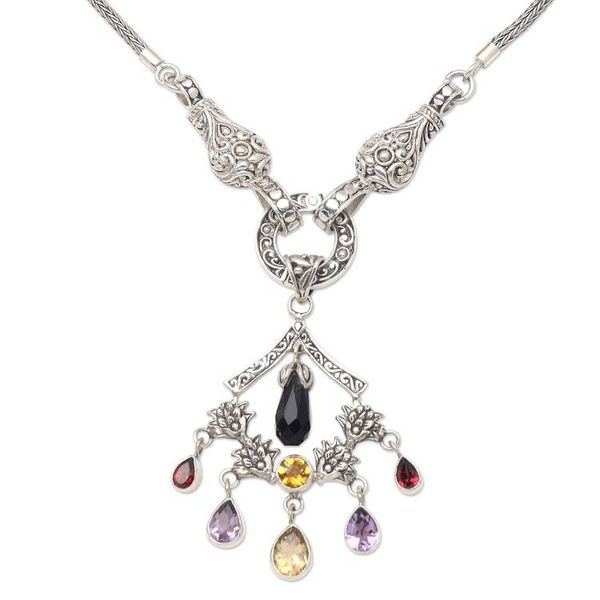 Alternate image for Hand Made Amethyst and Garnet Pendant Necklace Rainbow Chandelier
