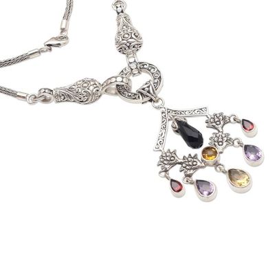 Alternate image for Hand Made Amethyst and Garnet Pendant Necklace Rainbow Chandelier
