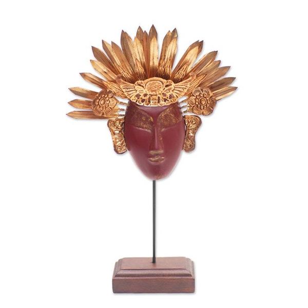 Alternate image for Artisan Crafted Javanese Display Mask Golden Sun Empress