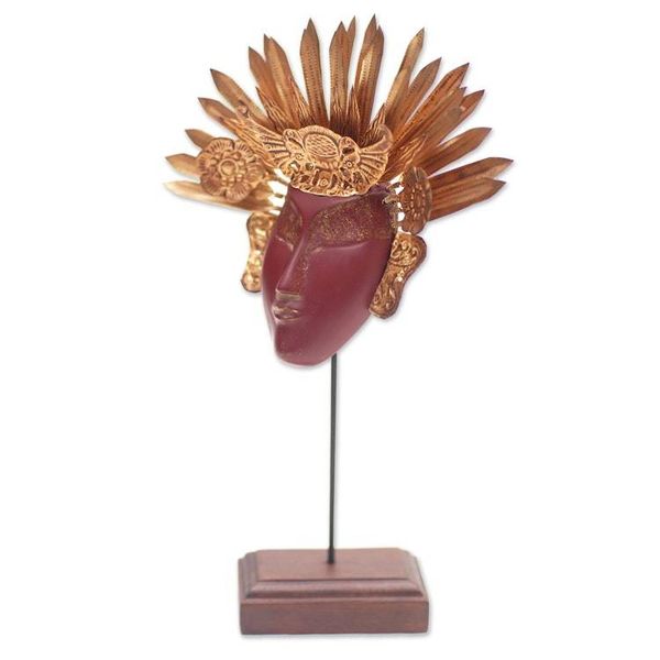 Alternate image for Artisan Crafted Javanese Display Mask Golden Sun Empress