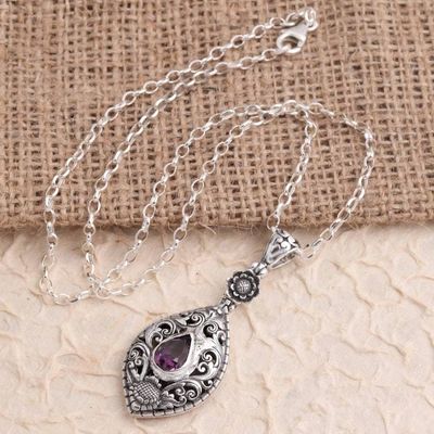 Primary image for Artisan Crafted Amethyst Sterling Silver Pendant Necklace Balinese Traditional