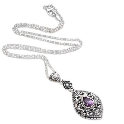 Alternate image for Artisan Crafted Amethyst Sterling Silver Pendant Necklace Balinese Traditional