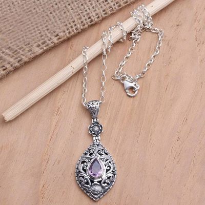 Alternate image for Artisan Crafted Amethyst Sterling Silver Pendant Necklace Balinese Traditional