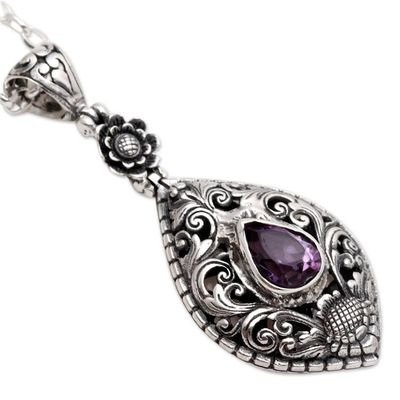 Alternate image for Artisan Crafted Amethyst Sterling Silver Pendant Necklace Balinese Traditional