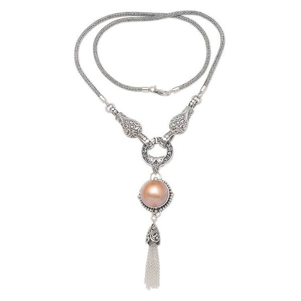 Alternate image for Sterling Silver and Cultured Mabe Pearl Pendant Necklace Orange Moon