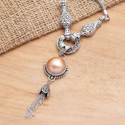 Alternate image for Sterling Silver and Cultured Mabe Pearl Pendant Necklace Orange Moon