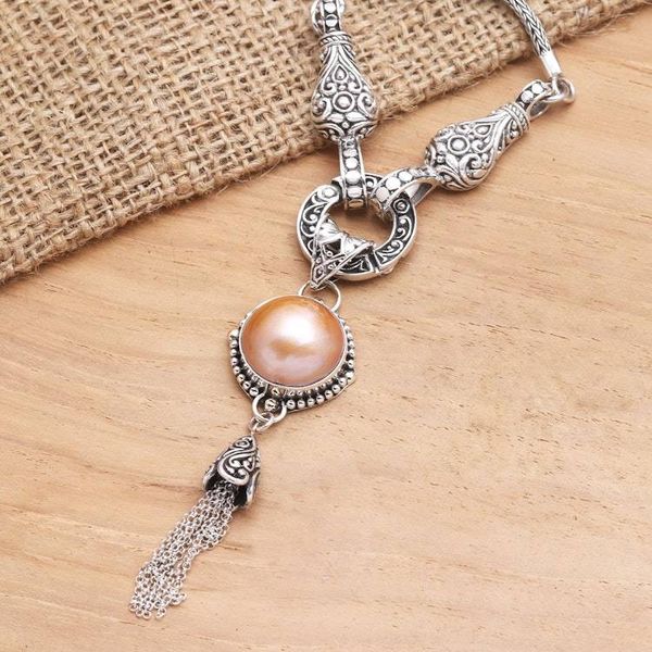 Alternate image for Sterling Silver and Cultured Mabe Pearl Pendant Necklace Orange Moon