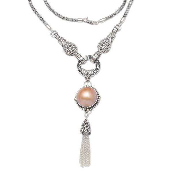Alternate image for Sterling Silver and Cultured Mabe Pearl Pendant Necklace Orange Moon
