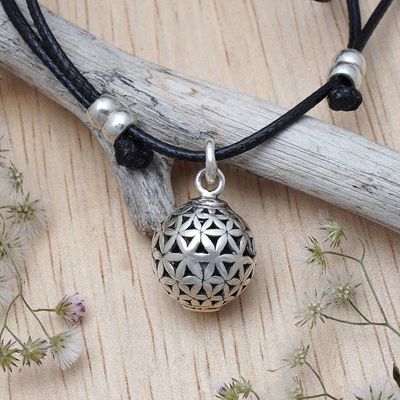 Primary image for Sterling Silver Floral Pendant Necklace with Adjustable Cord Floral Orb