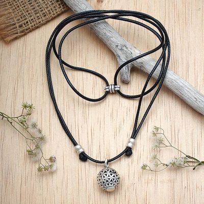 Alternate image for Sterling Silver Floral Pendant Necklace with Adjustable Cord Floral Orb