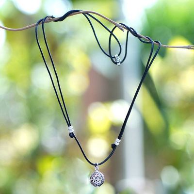 Alternate image for Sterling Silver Floral Pendant Necklace with Adjustable Cord Floral Orb