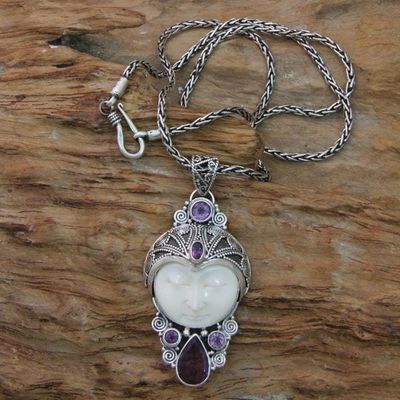 Primary image for Carved Bone and Amethyst Necklace from Bali Candra Kirana