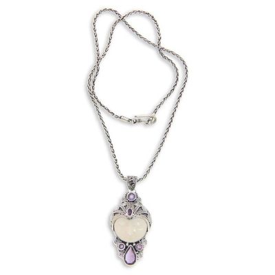 Alternate image for Carved Bone and Amethyst Necklace from Bali Candra Kirana