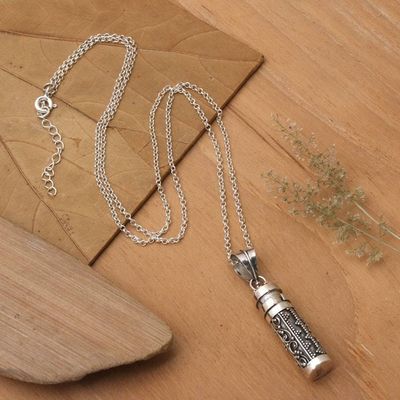 Alternate image for Classic Balinese Sterling Silver Locket Pendant Necklace Paradisial Dew