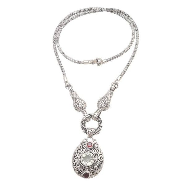 Alternate image for Prasiolite and Garnet Sterling Silver Pendant Y-Necklace Queen Victory