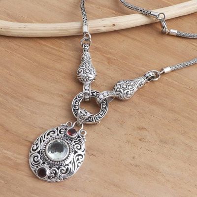 Alternate image for Prasiolite and Garnet Sterling Silver Pendant Y-Necklace Queen Victory