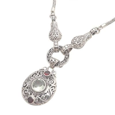 Alternate image for Prasiolite and Garnet Sterling Silver Pendant Y-Necklace Queen Victory