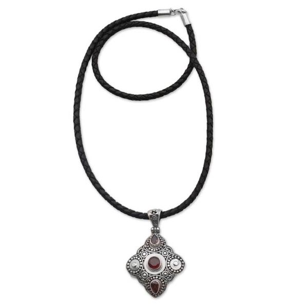 Alternate image for Garnet and 925 Sterling Silver Pendant Necklace from Bali Klungkung Majesty